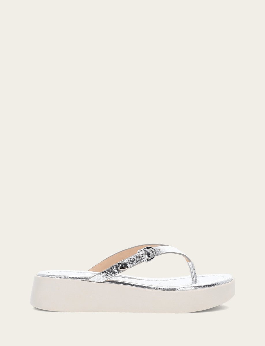 Women's Silver Maya Buckle Thong Sandals Silver