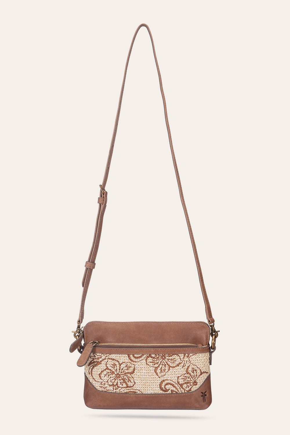 Women's Floral Crossbody Wristlet Wallet Cognac