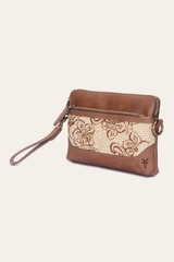 Women's Floral Crossbody Wristlet Wallet Cognac
