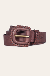 30mm Brown Leather Belt With Covered Buckle Brown
