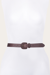 30mm Brown Leather Belt With Covered Buckle Brown