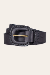 30mm Black Leather Belt With Covered Buckle Black