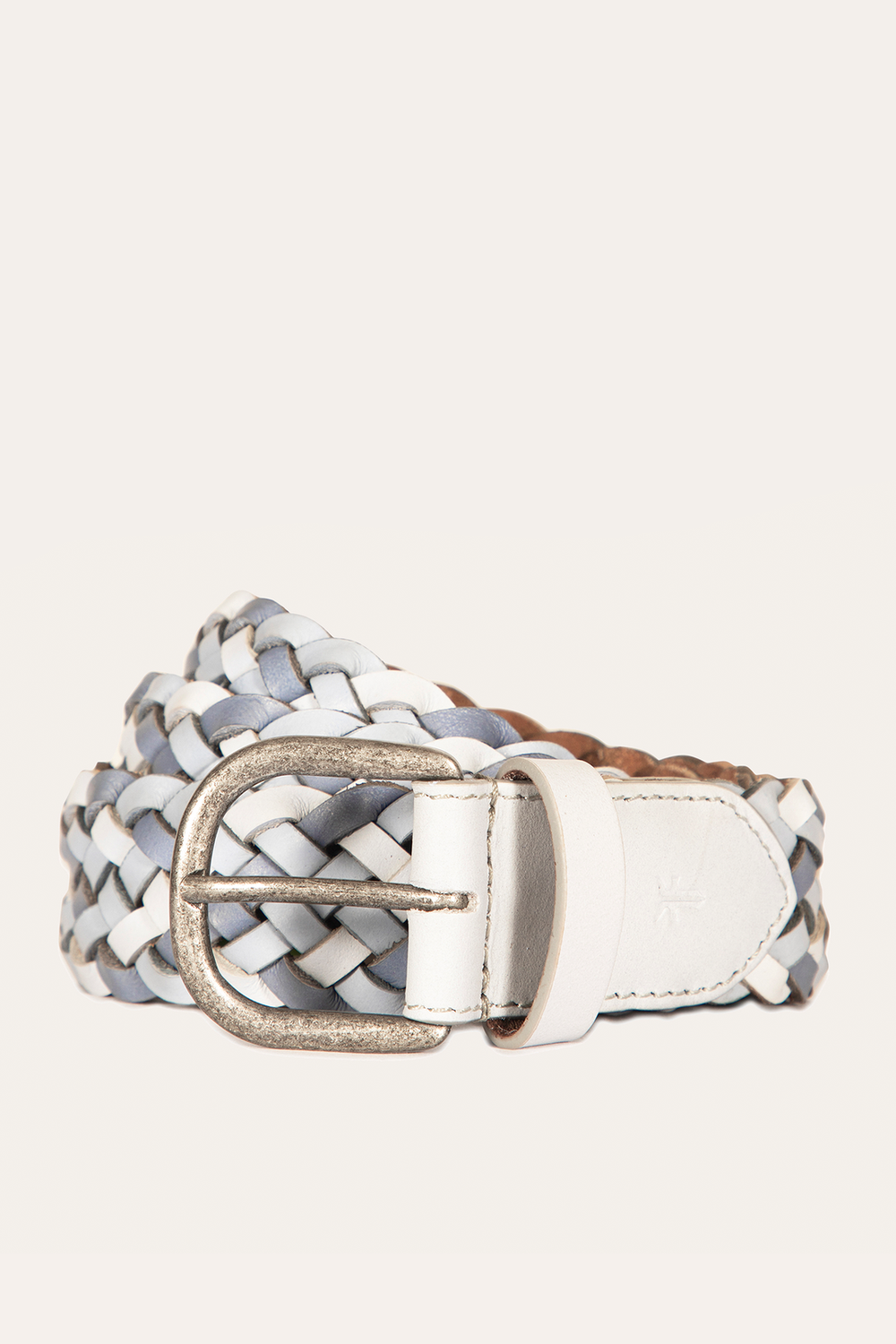 35mm Washed Denim Woven Leather Belt Washed Denim