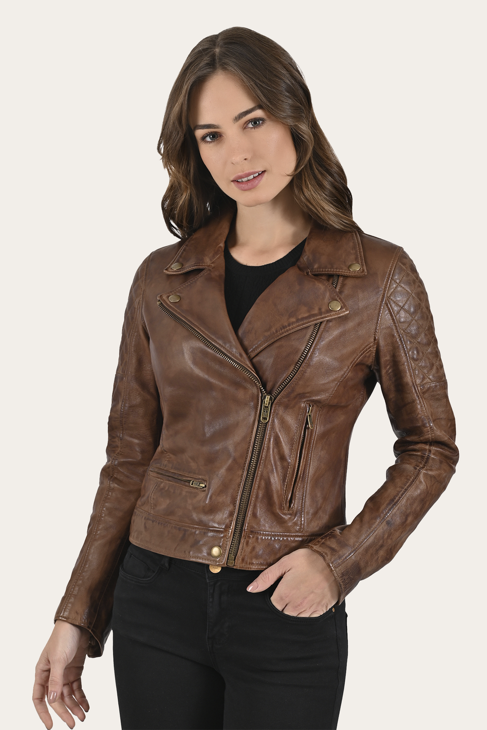 Cordially Modern Biker Jacket Moka Tobacco