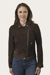 Women’s Dark Brown Clive Elegant Suede Biker Jacket Dark Brown