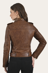 Women’s Tobacco Linc Biker Leather Jacket Tobacco