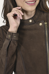 Women’s Dark Brown Cassidy Aged Lamb Leather Biker Jacket Dark Brown