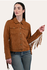 Women’s Medium Brown Nash Fringed Suede Trucker Jacket Medium Brown