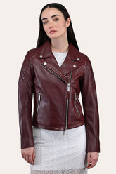 Women’s Oxblood Oklahoma Nappa Leather Biker Jacket Oxblood