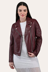 Women’s Oxblood Oklahoma Nappa Leather Biker Jacket Oxblood