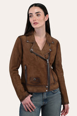 Women’s Dark Taupe Oakley Vintage Suede Biker Jacket Dark taupe