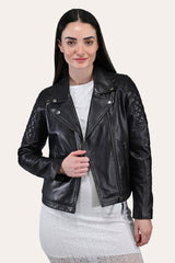 Women’s Black Oklahoma Biker Leather Jacket Black