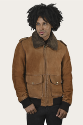Men’s Middle Brown Jethro Shearling Flight Suede Jacket Middle Brown