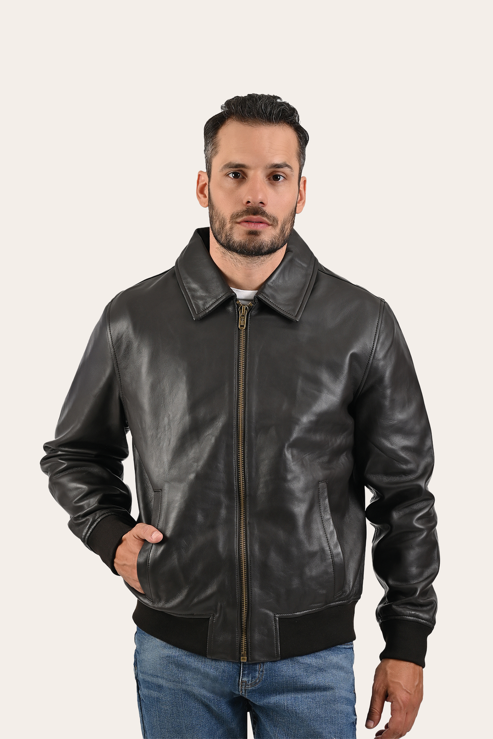 Men’s Dark Brown Dusty Trucker Leather Jacket Dark Brown