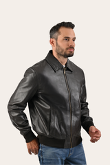 Men’s Dark Brown Dusty Trucker Leather Jacket Dark Brown