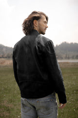 Men’s Black Gannon Lamb Leather Racer Jacket Black