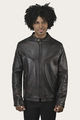 Men’s Cognac Black Huck Cowhide Racer Leather Jacket Cognac Black