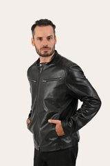 Men’s Black Pioneer Racer Leather Jacket Black