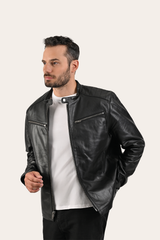Men’s Black Pioneer Racer Leather Jacket Black