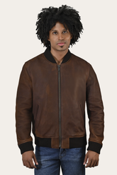 Men’s Cognac Clay Leather Bomber Jacket Cognac