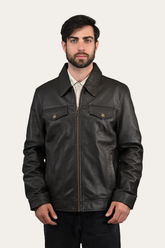 Men’s Dark Brown Durango Trucker Leather Jacket Dark Brown