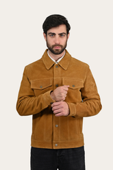 Men’s Tan Trailblazer Trucker Suede Jacket Tan