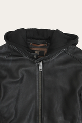 Men’s Black Saddle Racer Leather Hooded Jacket Black