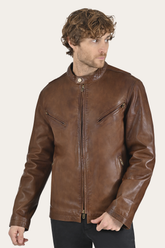 Men’s Tobacco Huck Cowhide Racer Leather Jacket Tobacco