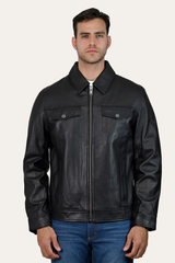 Men’s Black Durango Trucker Leather Jacket Black