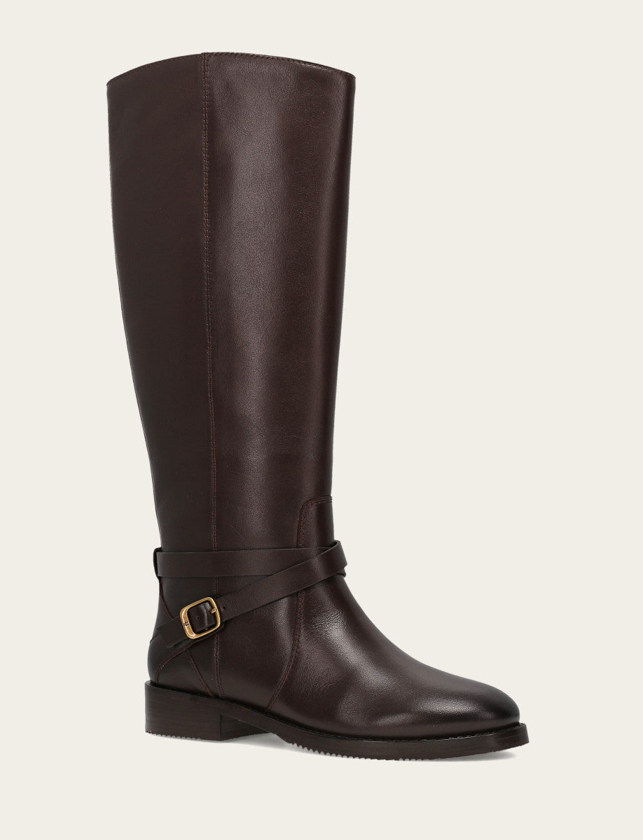 Women's Dark Brown Melissa Belted Riding Boot Dark Brown