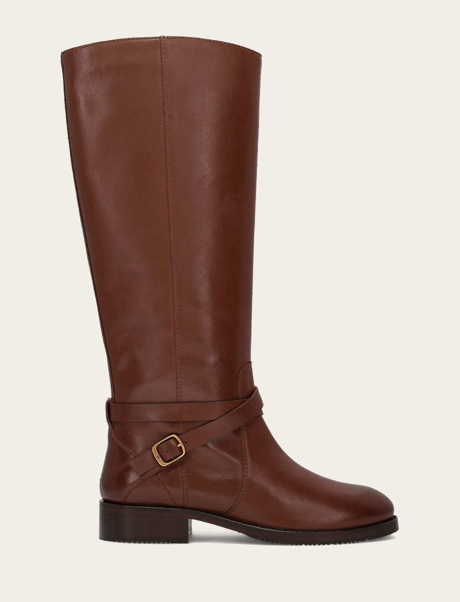 Women's Walnut Melissa Belted Riding Wide Calf Boot Walnut