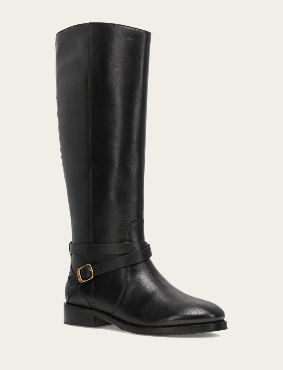 Women's Black Melissa Belted Riding Wide Calf Boot Black