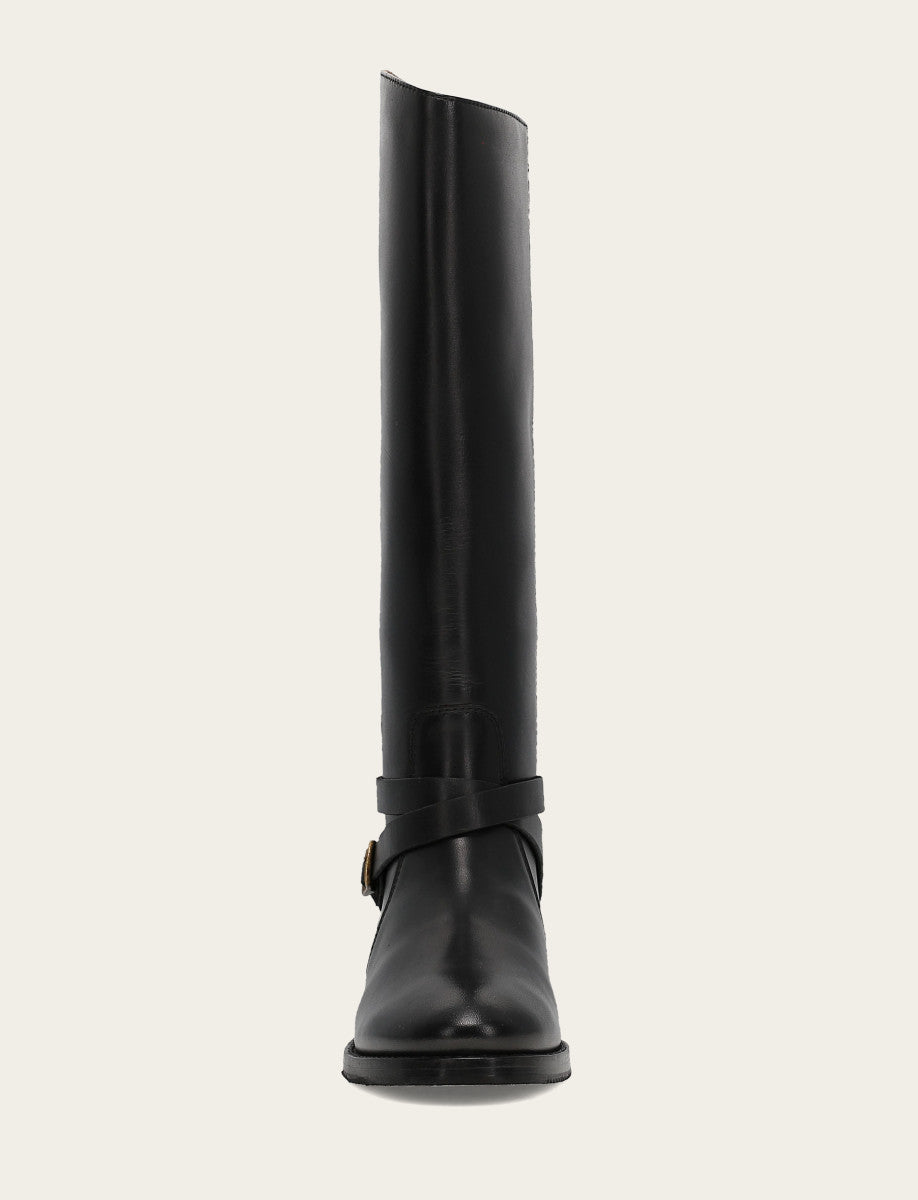 Women's Black Melissa Belted Riding Wide Calf Boot Black