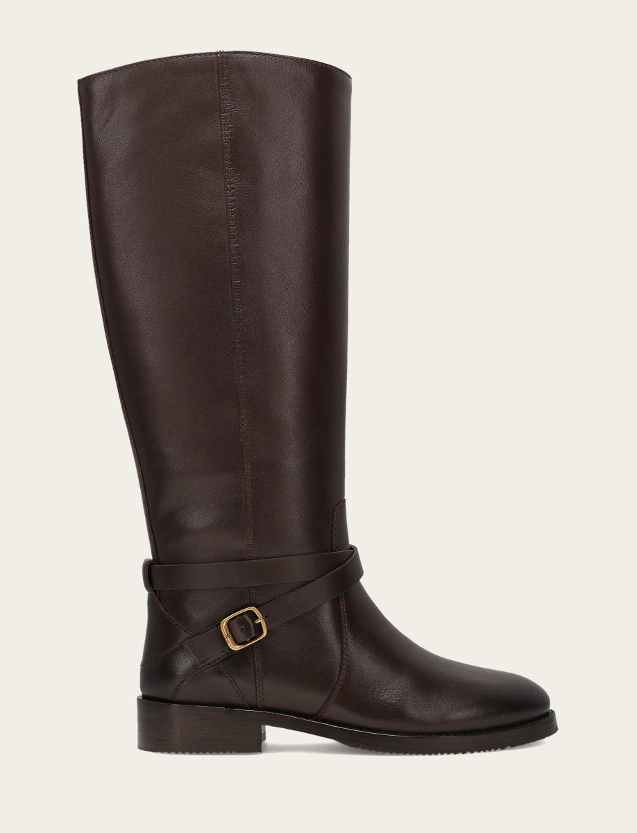 Women's Dark Brown Melissa Belted Riding Wide Calf Boot Dark Brown