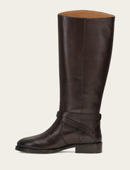 Women's Dark Brown Melissa Belted Riding Wide Calf Boot Dark Brown
