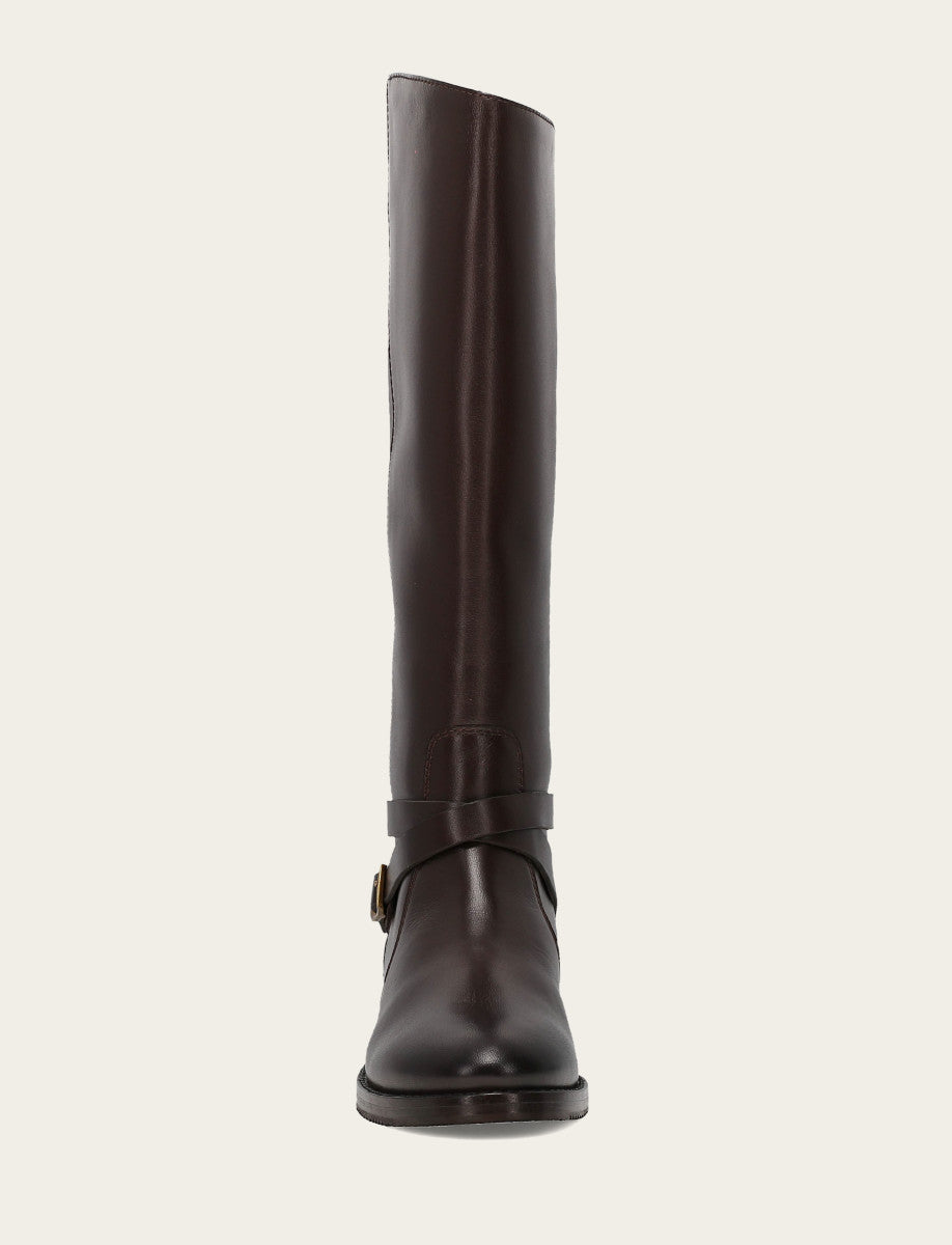 Women's Dark Brown Melissa Belted Riding Wide Calf Boot Dark Brown