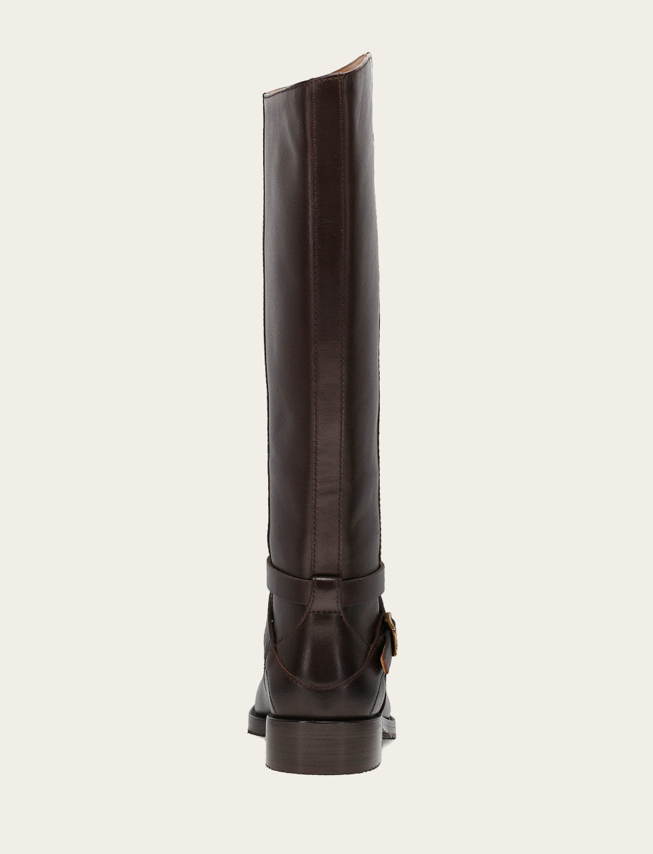 Women's Dark Brown Melissa Belted Riding Wide Calf Boot Dark Brown