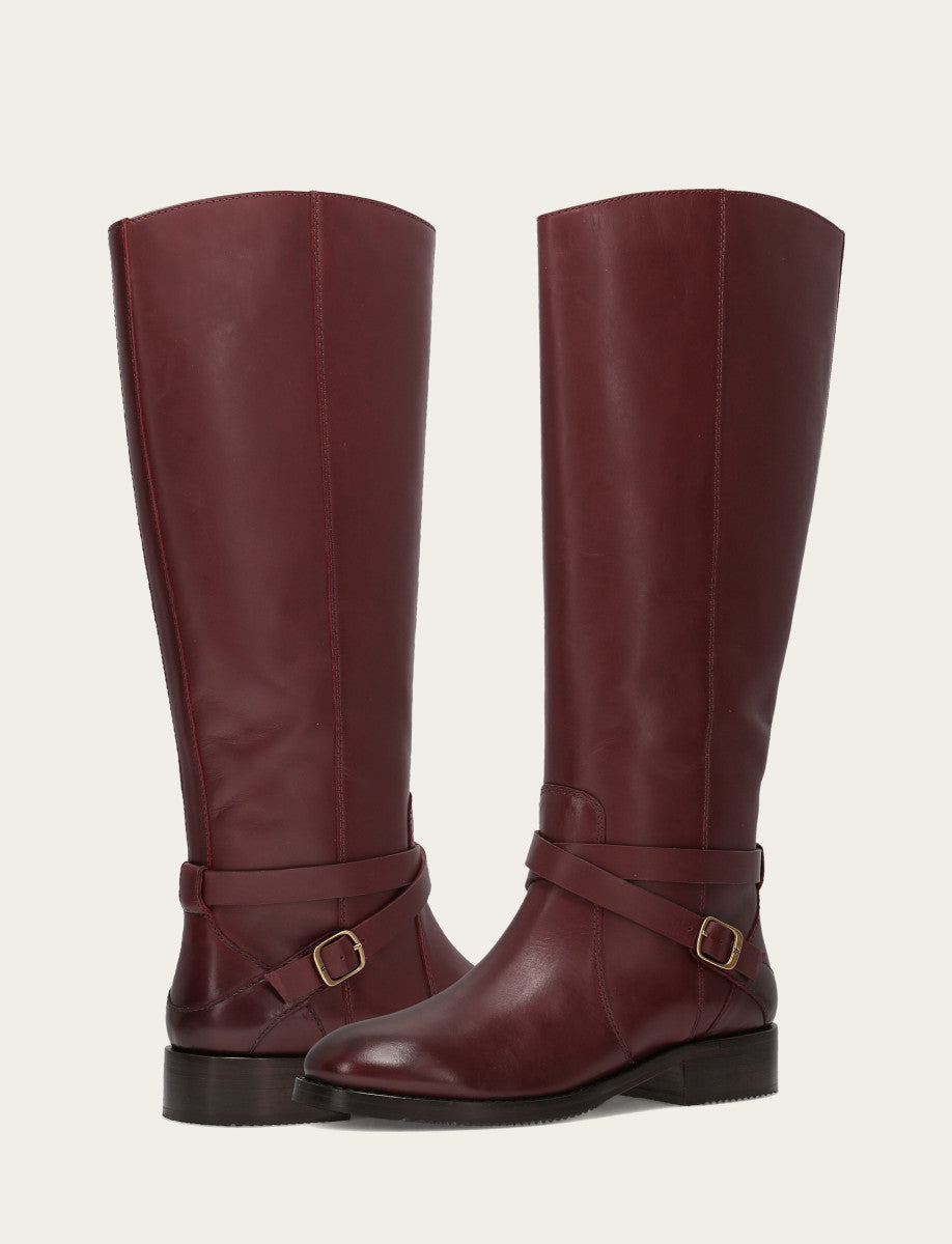 Women's Merlot Melissa Belted Riding Wide Calf Boot Merlot