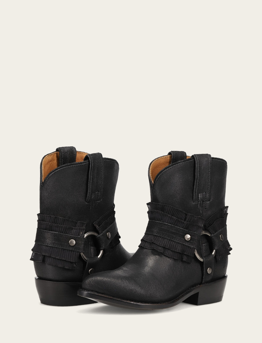 Women's Black Billy Harness Ruffle Boots Black