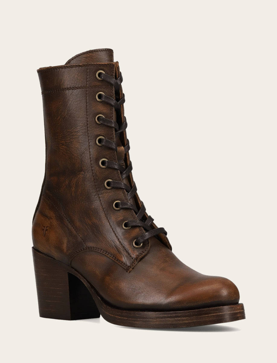 Women's Distressed Dk Brown Jean Lace Up Boot Distressed Dark Brown