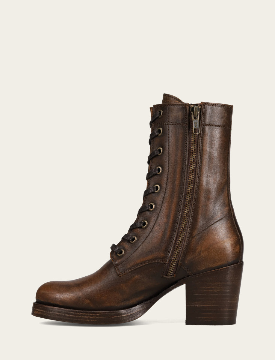 Women's Distressed Dk Brown Jean Lace Up Boot Distressed Dark Brown