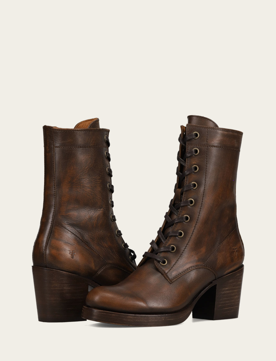 Women's Distressed Dk Brown Jean Lace Up Boot Distressed Dark Brown