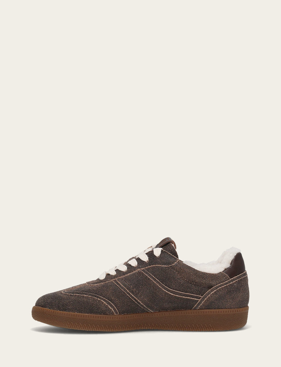 Women's Dark Truffle Milly Low Lace Shearling Sneaker Dark Truffle