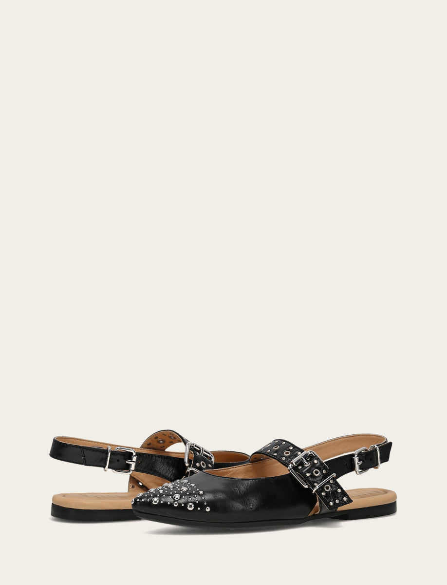 Women's Black Heather Slingback Studded Shoe Black