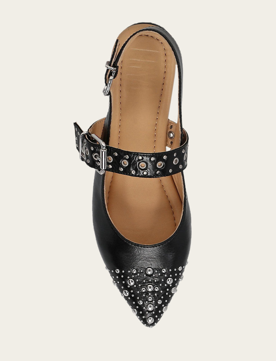 Women's Black Heather Slingback Studded Shoe Black