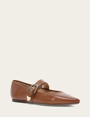 Women's Dark Latte Heather Buckle Mary Jane Flats Dark Latte