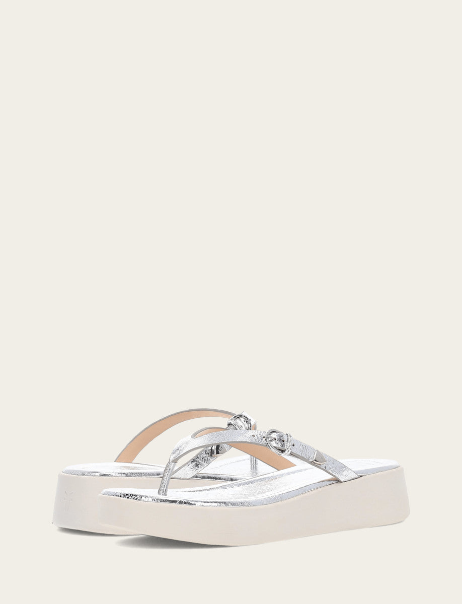 Women's Silver Maya Buckle Thong Sandals Silver