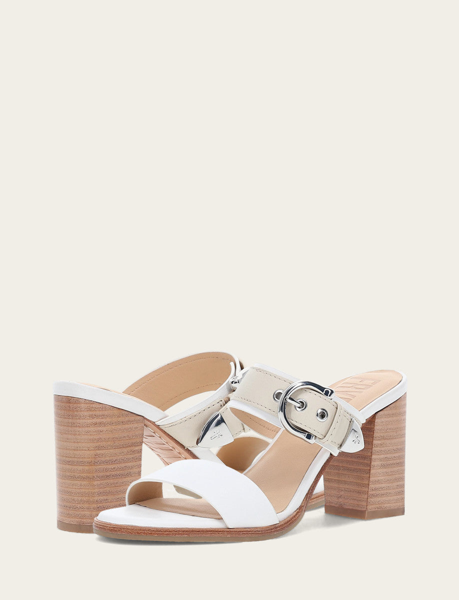 Women's White Ivory Stella Buckle Slide Sandals White/ivory