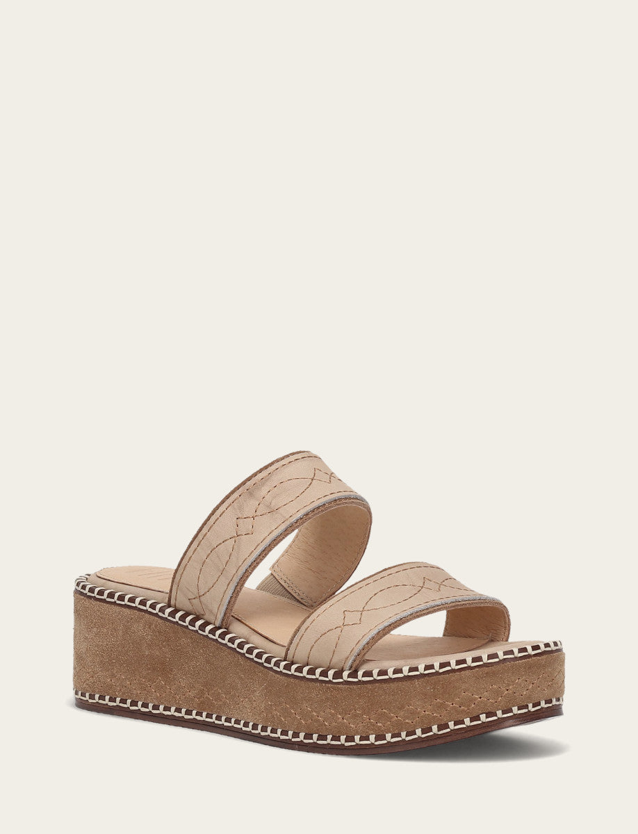 Women's Almond Joy Woodstock 2 Band Platform Slide Sandals Natural/ Almond