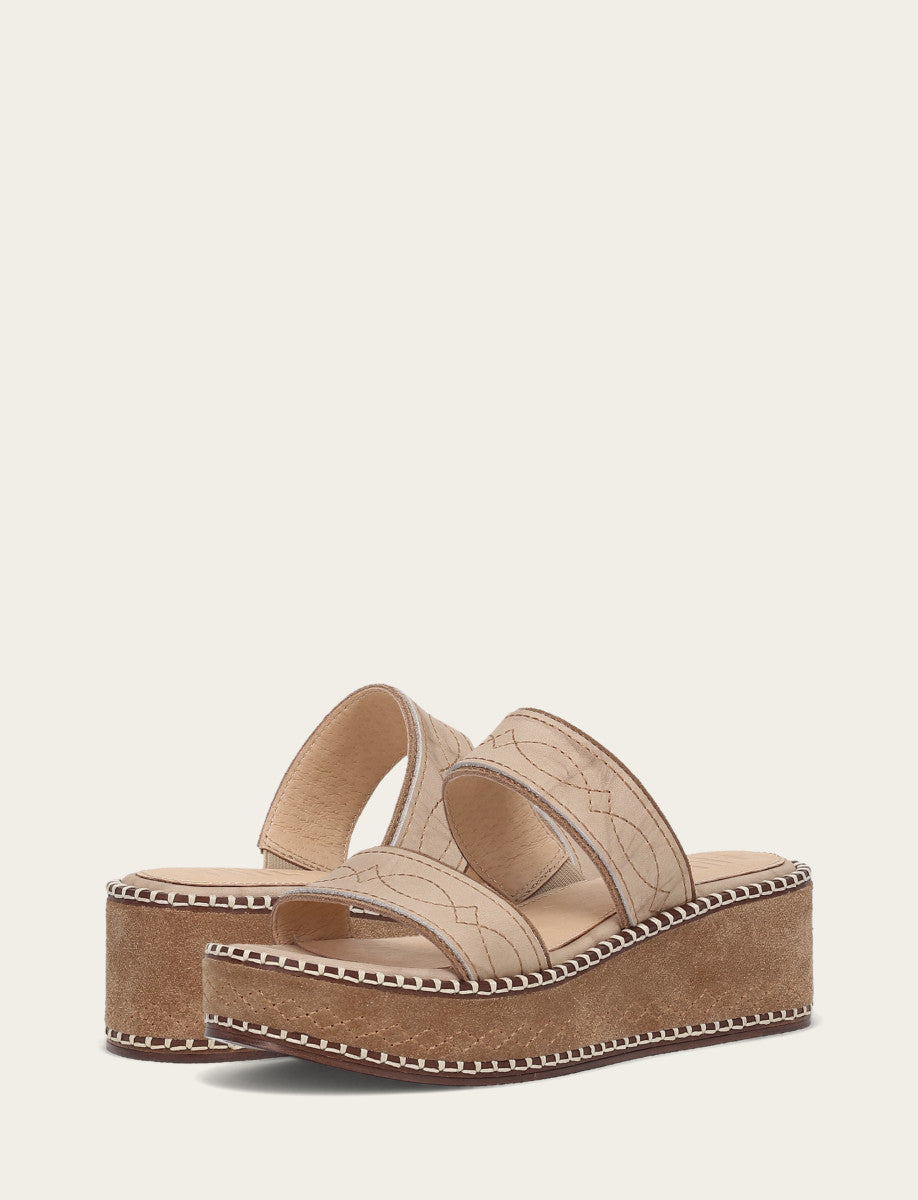 Women's Almond Joy Woodstock 2 Band Platform Slide Sandals Natural/ Almond